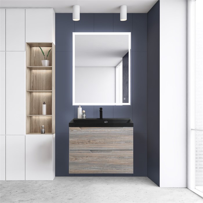 Тумба с раковиной подвесная BelBagno VITTORIA 80 Pino, раковина чёрная 200225