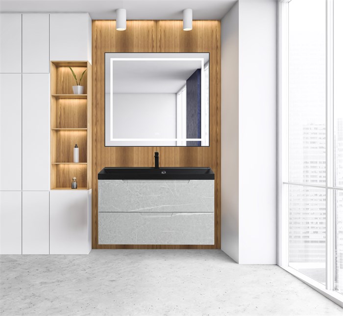 Тумба с раковиной подвесная BelBagno VITTORIA 90 Toros Bianco, раковина чёрная 200214