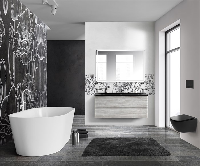 Тумба с раковиной подвесная BelBagno ALBANO 120 Rovere Vintage Bianco, раковина чёрная 200193