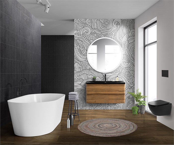 Тумба с раковиной подвесная BelBagno ALBANO 100 Rovere Rustico, раковина чёрная 200184