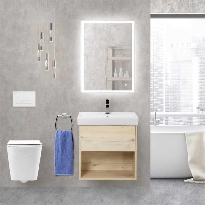 Тумба с раковиной подвесная с одним ящиком BelBagno NEON 50 Pino Bianco, раковина белая 200155