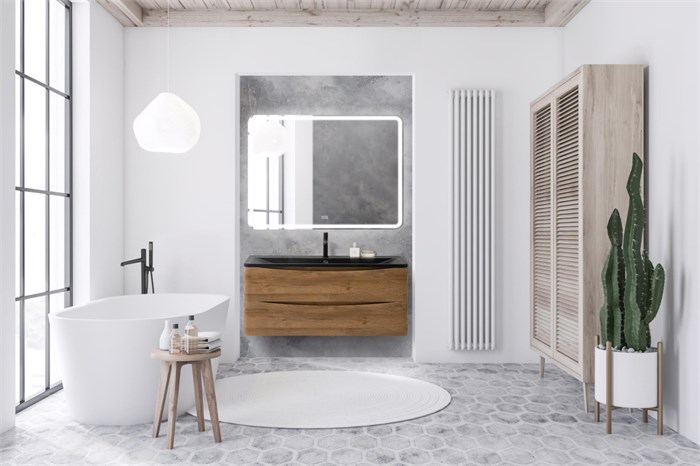 Тумба с раковиной подвесная BelBagno ACQUA 120 Rovere Rustico, раковина чёрная 200153