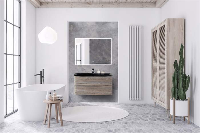 Тумба с раковиной подвесная BelBagno ACQUA 100 Pino Scania, раковина чёрная 200147