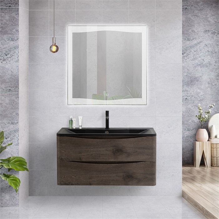Тумба с раковиной подвесная BelBagno ACQUA 80 Rovere Nature Grigio, раковина чёрная 200141