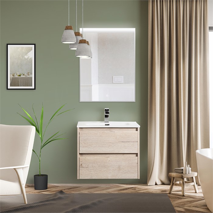 Тумба с раковиной подвесная BelBagno KRAFT 70 Rovere Galifax Bianco, раковина белая 194012