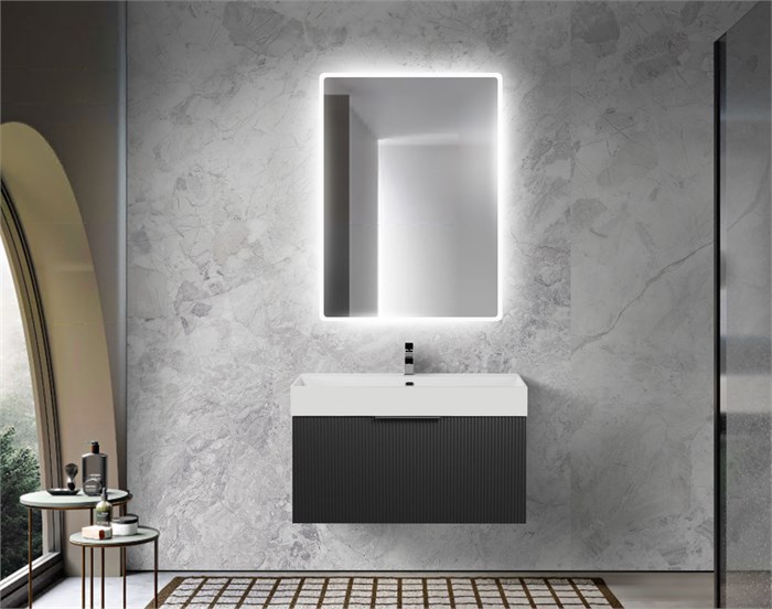 Тумба с раковиной подвесная выдвижными ящиком и внутренним ящиком CEZARES PREMIUM 90 Plisse Nero opaco, раковина белая 190661