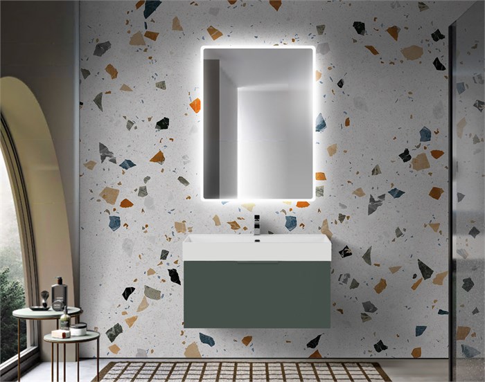 Тумба с раковиной подвесная выдвижными ящиком и внутренним ящиком CEZARES PREMIUM 90 Verde opaco, раковина белая 190659