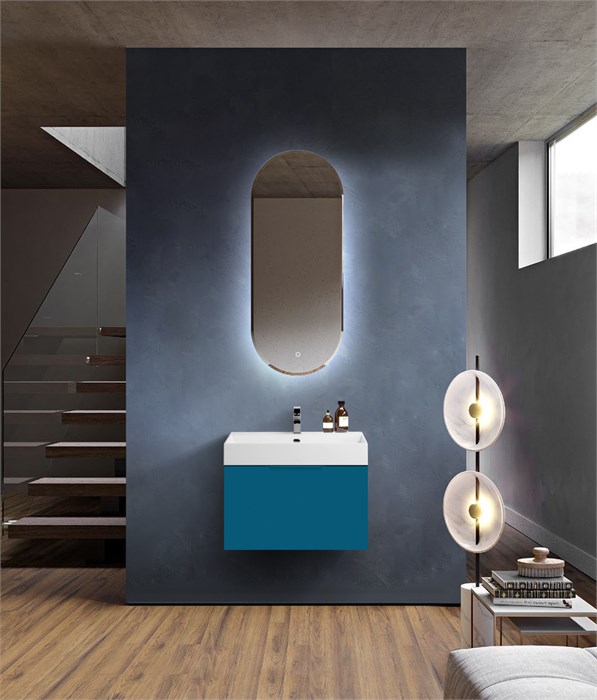 Тумба с раковиной подвесная выдвижными ящиком и внутренним ящиком CEZARES PREMIUM 70 Blu petrolio, раковина белая 190647