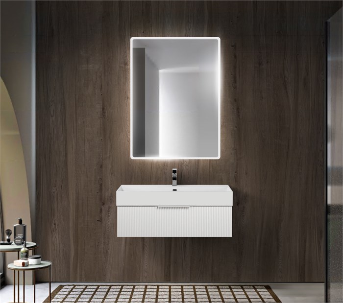 Тумба с раковиной подвесная и одним выдвижным ящиком CEZARES PREMIUM 90 Plisse Bianco opaco, раковина белая 190623