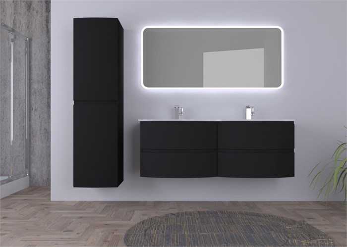 Тумба с раковиной подвесная на две чаши CEZARES VAGUE 138 Nero Opaco 190564