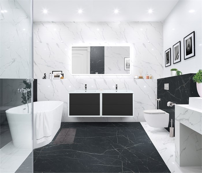 Тумба с раковиной подвесная на две чаши CEZARES BELLAGIO 140 Grafite 190522