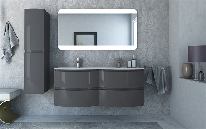 Тумба с раковиной подвесная на две чаши CEZARES VAGUE 138 Antracite 190498