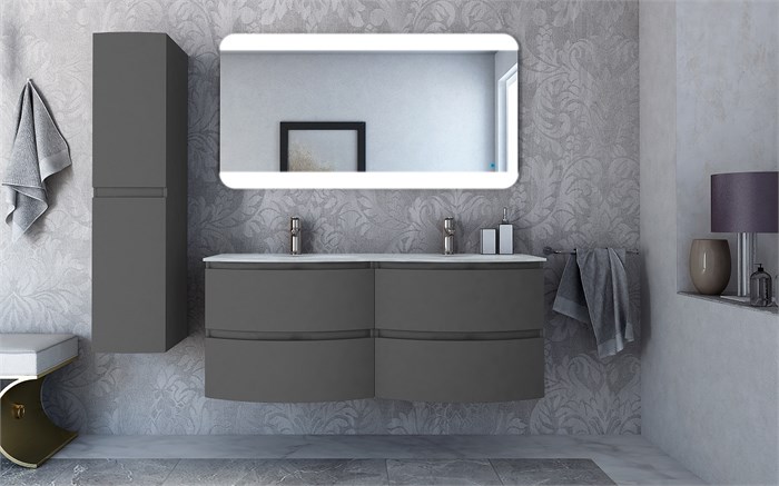 Тумба с раковиной подвесная на две чаши CEZARES VAGUE 138 Grigio Talpa Opaco 190497