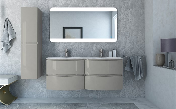 Тумба с раковиной подвесная на две чаши CEZARES VAGUE 138 Grigio Lucido 190496