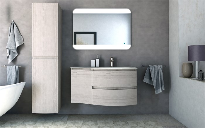 Тумба с раковиной подвесная CEZARES VAGUE 104 Rovere Sbiancato, правосторонняя 190477