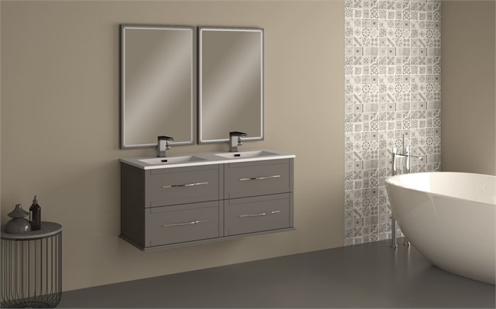 Тумба с раковиной подвесная на две чаши CEZARES TIFFANY 120 Grigio Nuvola, раковина белая 190469