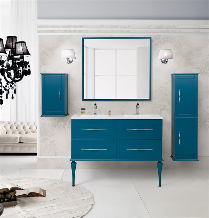 Тумба с раковиной подвесная на две чаши CEZARES TIFFANY 120 Blu Petrolio, раковина белая 190468