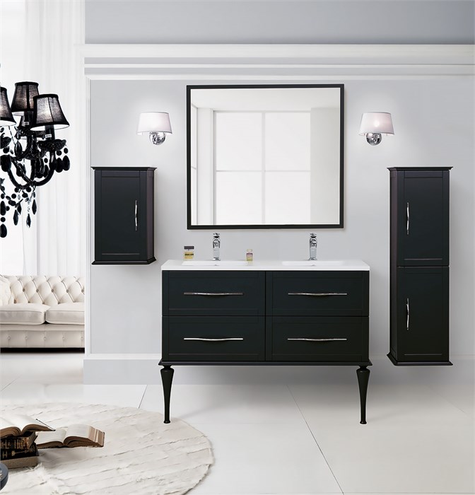 Тумба с раковиной подвесная на две чаши CEZARES TIFFANY 120 Nero Grafite, раковина белая 190467