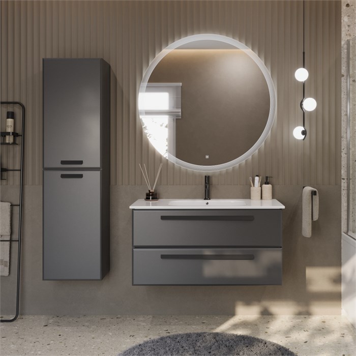 Тумба с раковиной подвесная CEZARES ECO-CER 100 Grafito, раковина белая 190364