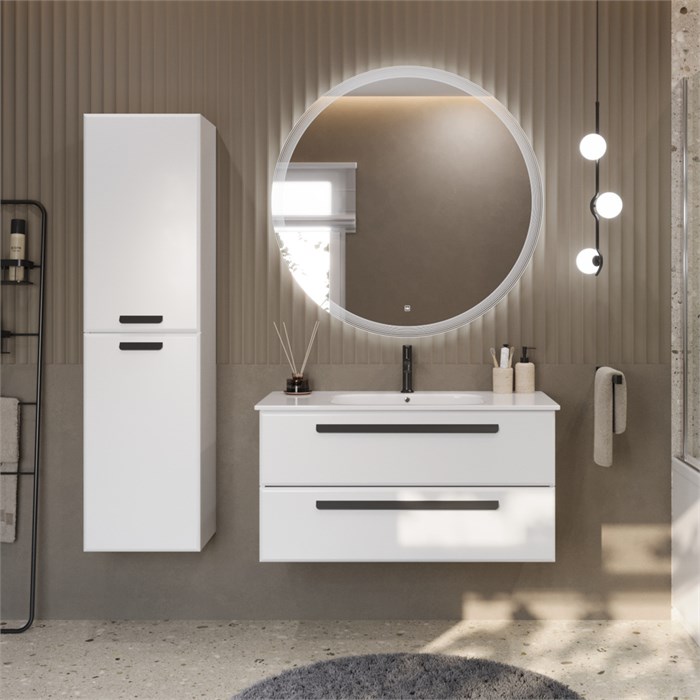 Тумба с раковиной подвесная CEZARES ECO-CER 100 Bianco Lucido, раковина белая 190362