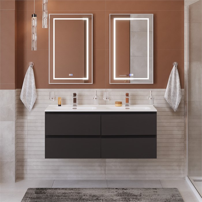 Тумба с четырьмя ящиками и раковиной на две чаши подвесная BelBagno KRAFT 120 Темно-Серый Матовый, раковина BB1200-2-ETL 206234