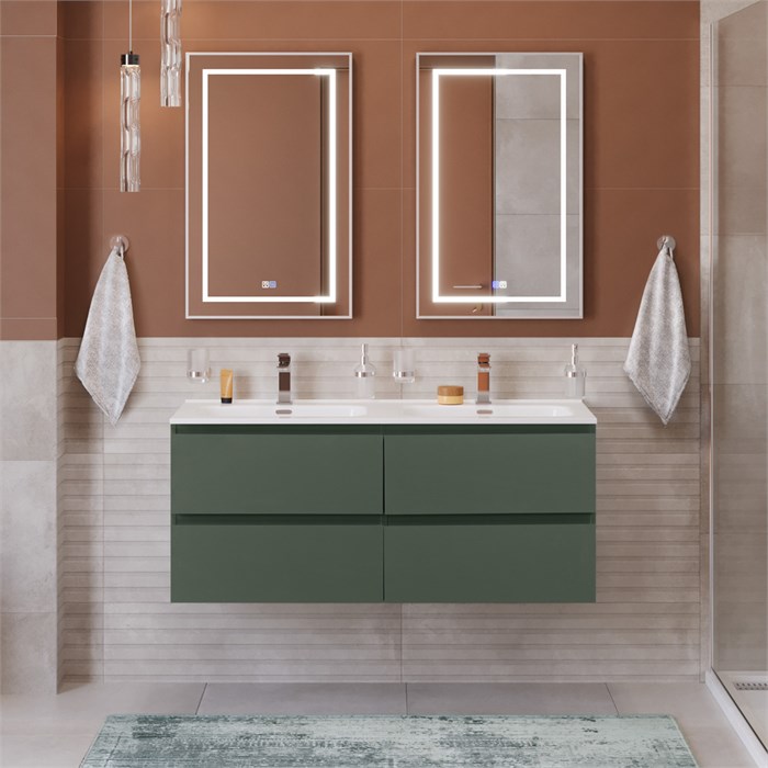 Тумба с четырьмя ящиками и раковиной на две чаши подвесная BelBagno KRAFT 120 Еловый Матовый, раковина BB1200-2-ETL 206233