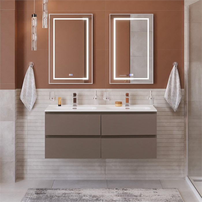 Тумба с четырьмя ящиками и раковиной на две чаши подвесная BelBagno KRAFT 120 Бежевый матовый, раковина BB1200-2-ETL 206231