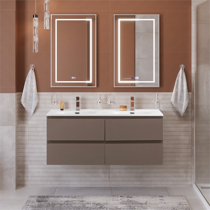 Тумба с четырьмя ящиками и раковиной на две чаши подвесная BelBagno KRAFT 120 Бежевый матовый, раковина BB-8099-120-2 206226