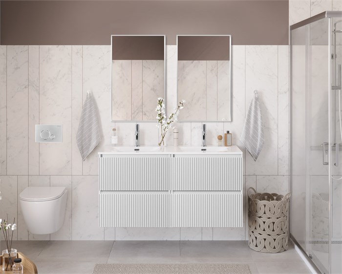 Тумба с раковиной подвесная с четырьмя ящиками BelBagno UNO 120 Bianco Opaco, раковина BB-8099-120-2 204142