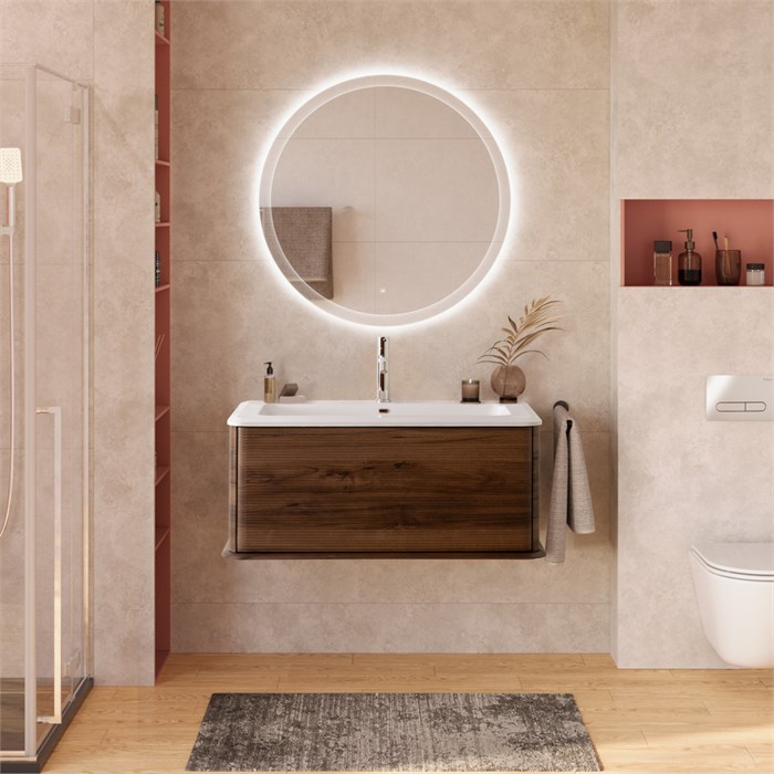 Тумба с раковиной подвесная CEZARES IDRA 98 Noce, раковина белая 50264 203643