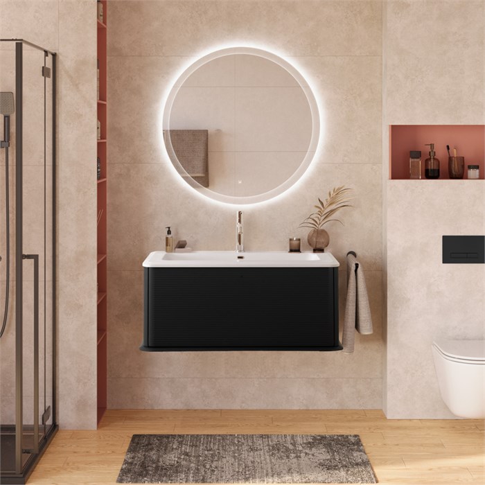 Тумба с раковиной подвесная CEZARES IDRA 98 Nero opaco, раковина белая 50264 203635