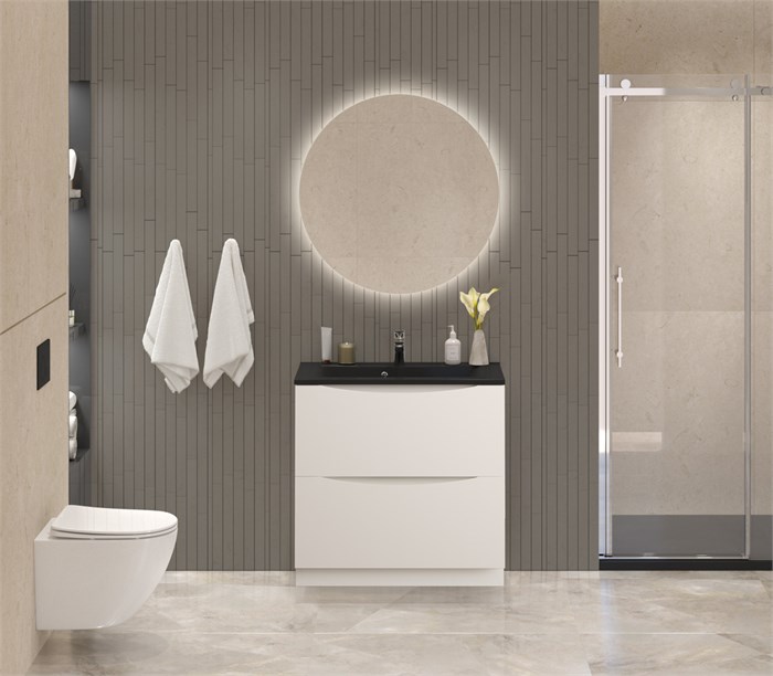 Тумба с раковиной напольная BelBagno MARINO 80 Bianco Lucido, раковина чёрная BB800/450-LV-ART-PR-NERO 203031