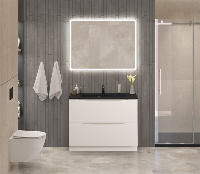 Тумба с раковиной напольная BelBagno MARINO 100 Bianco Lucido, раковина чёрная BB1000/445-LV-ART-PR-NERO 203030