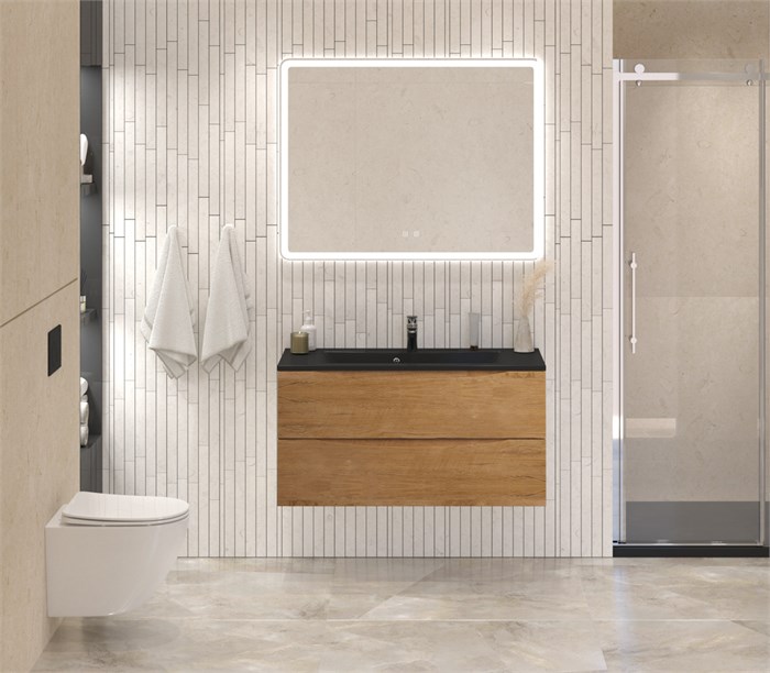 Тумба с раковиной подвесная BelBagno MARINO 100 Rovere Nature, раковина чёрная BB1000/445-LV-ART-PR-NERO 202841