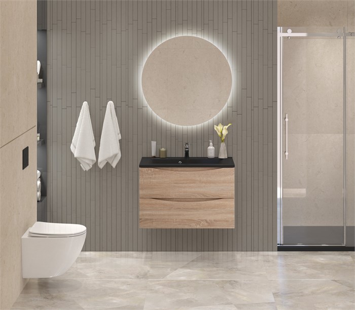 Тумба с раковиной подвесная BelBagno MARINO 80 Rovere Bianco, раковина чёрная BB800/450-LV-ART-PR-NERO 202829