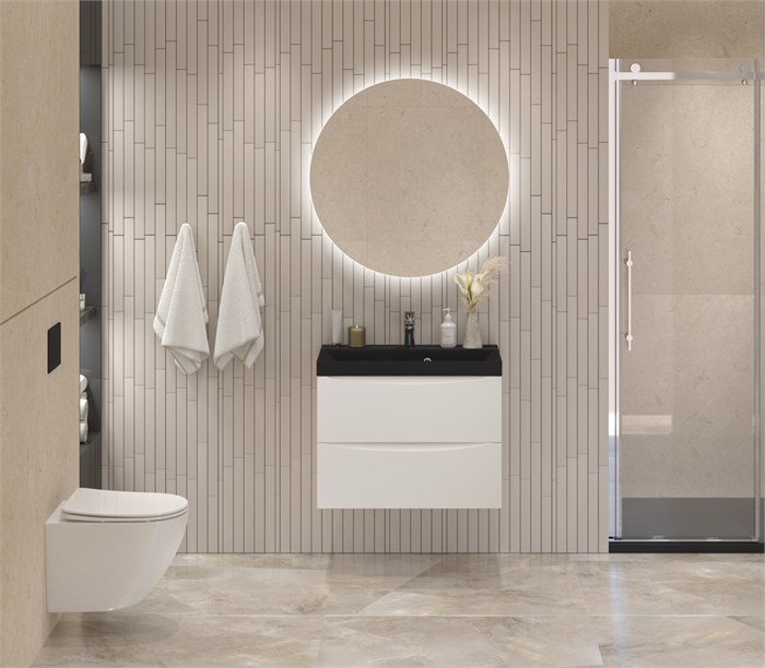 Тумба с раковиной подвесная BelBagno MARINO 60 Bianco Lucido, раковина чёрная BB600/450-LV-ART-AST-NERO 202810