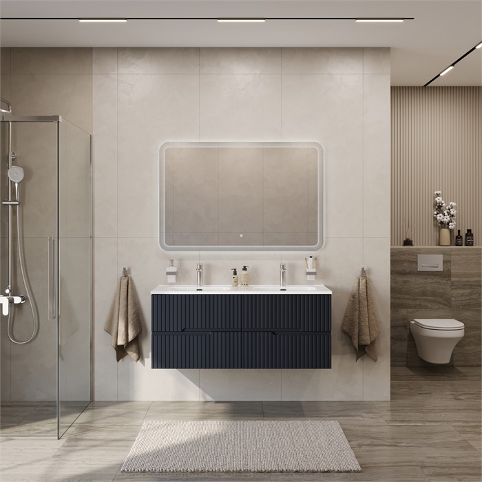 Тумба с раковиной подвесная с четырьмя ящиками CEZARES DUET-N 120 Grafito, раковина белая с двумя чашами CZR-8095-120-2 190880