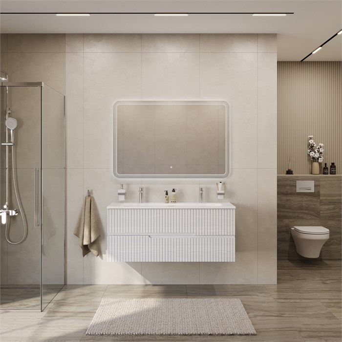 Тумба с раковиной подвесная CEZARES DUET-N 120 Ясень Белый Софт, раковина белая CZR-8073-120-1-2 190869