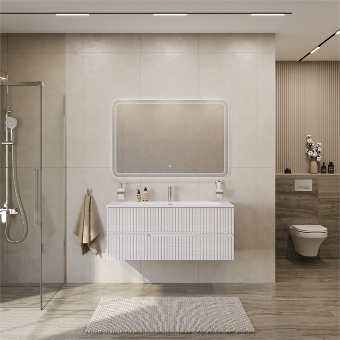 Тумба с раковиной подвесная CEZARES DUET-N 120 Ясень Белый Софт, раковина белая CZR-8073-120 190862