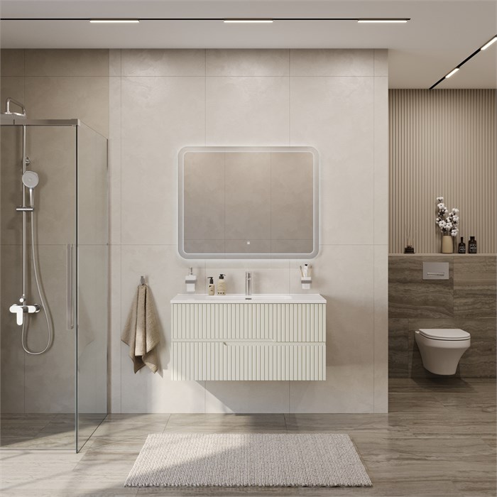 Тумба с раковиной подвесная CEZARES DUET-N 100 Альпака Брашированная, раковина белая CZR-8095-100 190840