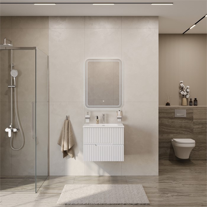 Тумба с раковиной подвесная CEZARES DUET-N 60 Bianco Lucido, раковина белая CZR-8073-60 190818