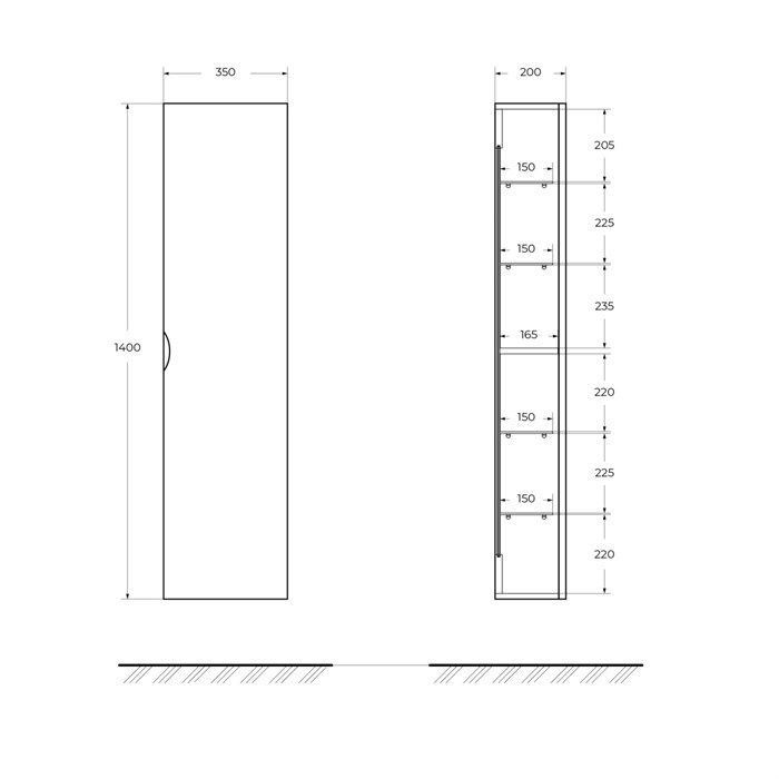 Колонна подвесная с одной распашной дверцей и зеркалом, реверсивная CEZARES 55535 Blu petrolio 55535