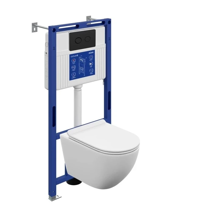Комплект CERSANIT BRASKO VORTEX DPL EO slim инсталляция AQUA 50 PRIME P кнопка ACCENTO CIRCLE пластик черный матовый (69478) 69478