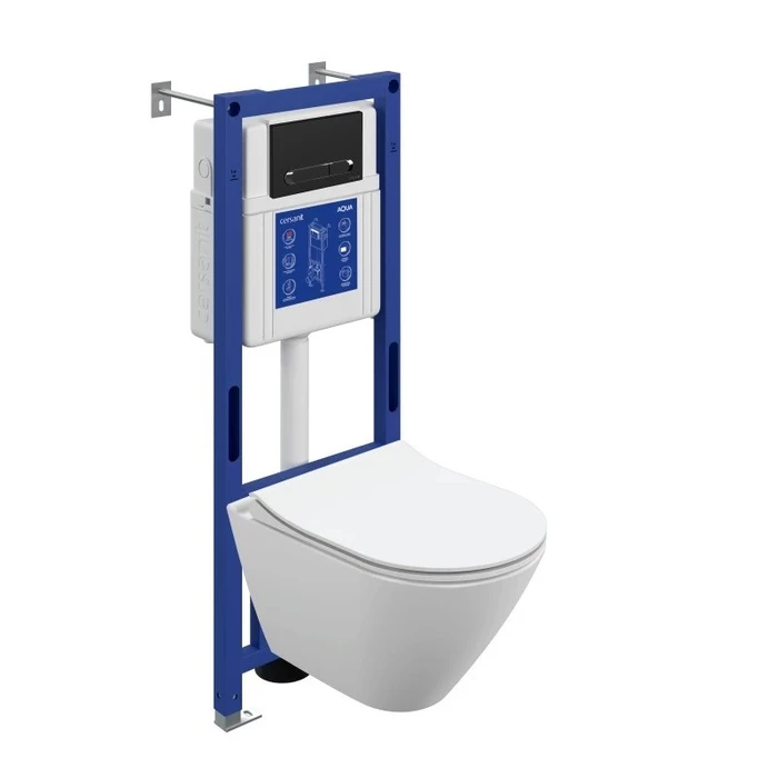 Комплект CERSANIT CITY SMART DPL EO slim инсталляция AQUA 40 SMART M кнопка ESTETICA пластик черный матовый с рамкой хром LP (69324) 69324