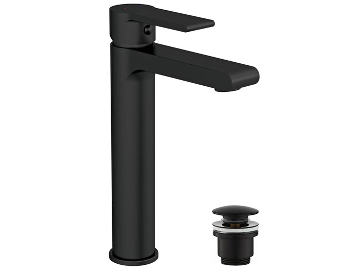Смеситель для раковины высокий Cersanit BRASKO BLACK однорычажный черный клик клак (63111) 63111