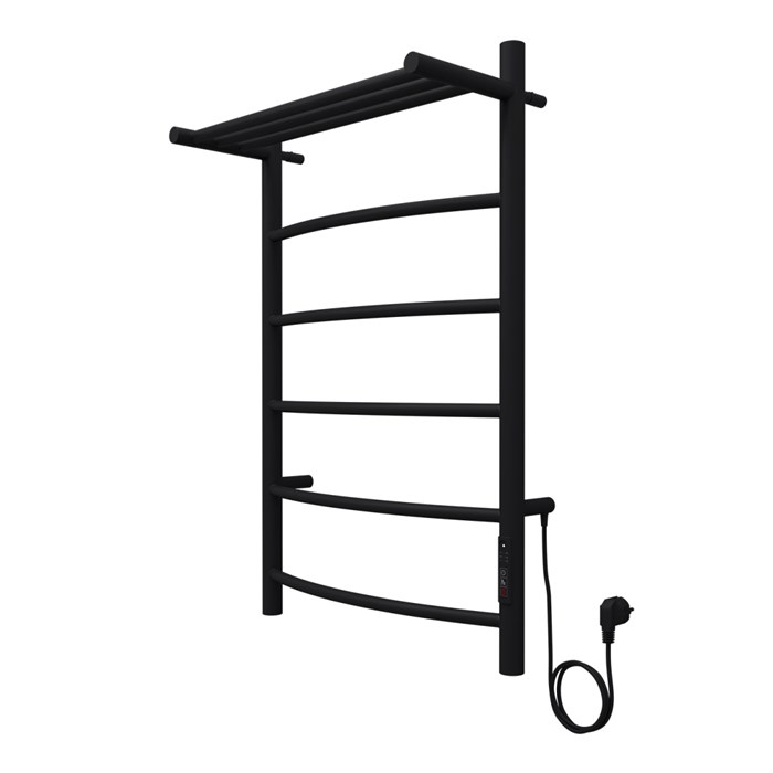 Полотенцесушитель электрический AZARIO VERONA 500/800 5 секций, с полкой, диммер справа, черный (AZ04858PB) AZ04858PB