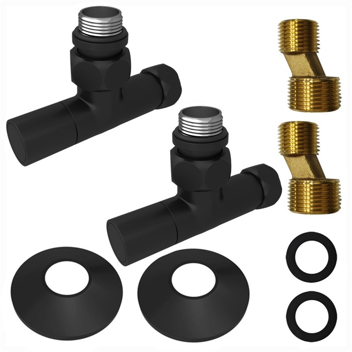 Соединение угловое с круглым вентилем для полотенцесушителей Azario гайка-штуцер 3/4"х1/2", черный (AZ83855FB) AZ83855FB