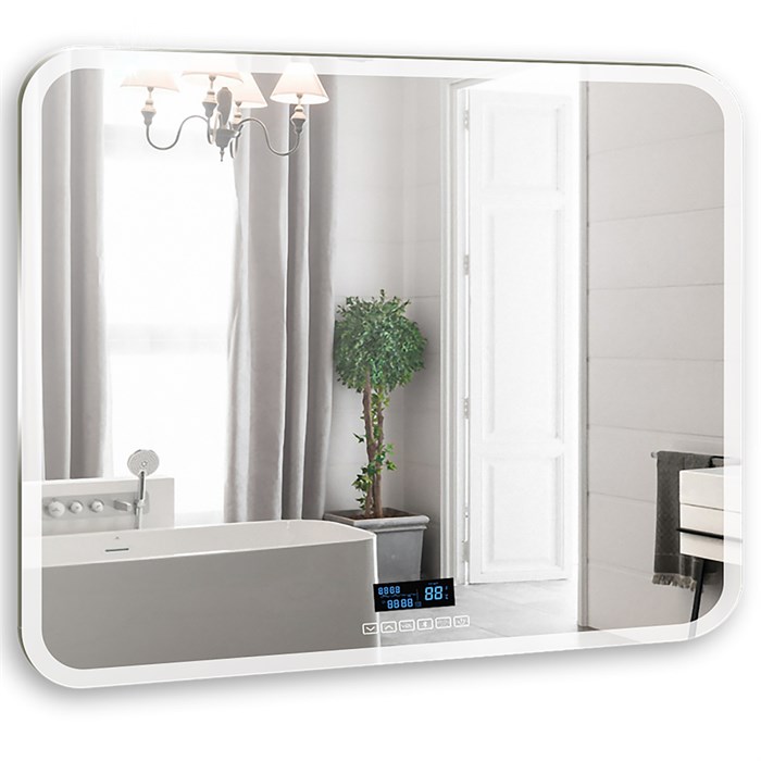 Зеркало AZARIO Стив 800х680 c подсветкой и диммером, сенсор выкл+подогрев+часы (ФР-00001353) ФР-00001353