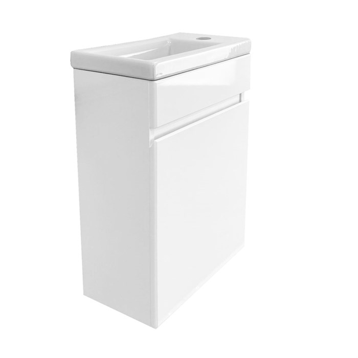 Комплект Тумба Azario Эстима 40 405х220х575 подвесная, с раковиной Миранда 40, правая, белый (CS00094578) CS00094578
