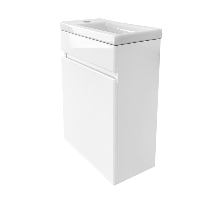 Комплект Тумба Azario Эстима 40 405х220х575 подвесная, с раковиной Миранда 40, левая, белый (CS00094576) CS00094576
